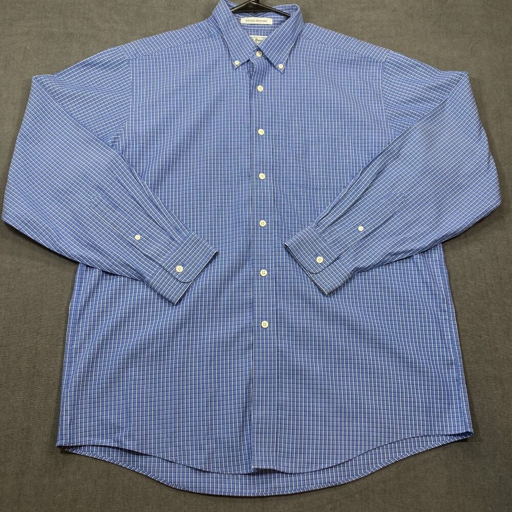 L.L. Bean Mens Blue Wrinkle-Resistant Button-Down Shirt Size L Reg 100% Cotton
